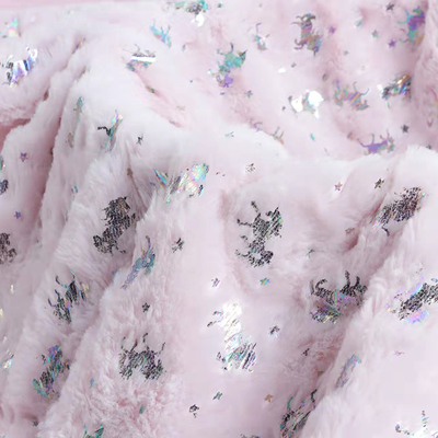Recycled SHAOXING Factory Supplier Bunny Hair Foil Fabric Two-Color Unicorn Pattern Super Soft Plush Fleece Fabric