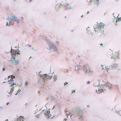 Recycled SHAOXING Factory Supplier Bunny Hair Foil Fabric Two-Color Unicorn Pattern Super Soft Plush Fleece Fabric
