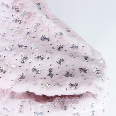 Recycled SHAOXING Factory Supplier Bunny Hair Foil Fabric Two-Color Unicorn Pattern Super Soft Plush Fleece Fabric