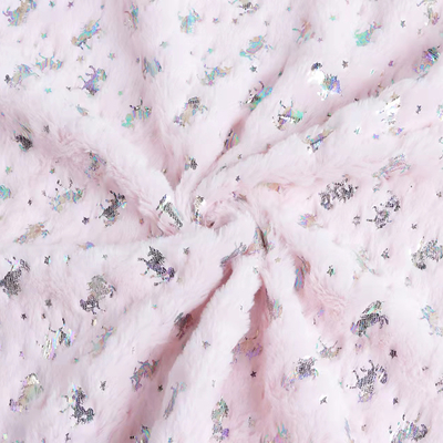 Recycled SHAOXING Factory Supplier Bunny Hair Foil Fabric Two-Color Unicorn Pattern Super Soft Plush Fleece Fabric