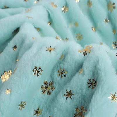 DDP Recycled Factory High Quality Bunny Hair Foil Gold Fabric Snowflake Pattern, Wholesale Polyester Fleece Fabric