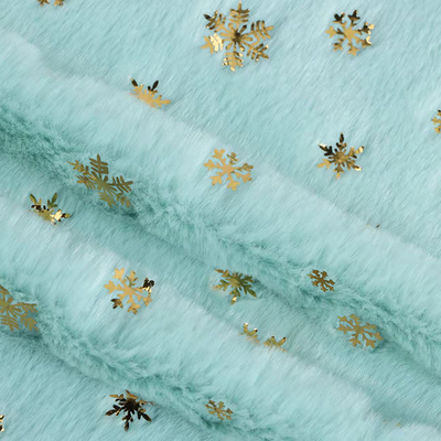 DDP Recycled Factory High Quality Bunny Hair Foil Gold Fabric Snowflake Pattern, Wholesale Polyester Fleece Fabric