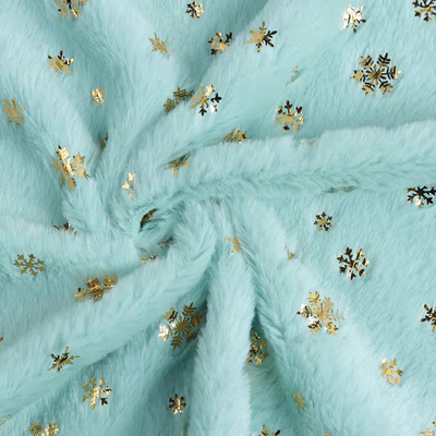 DDP Recycled Factory High Quality Bunny Hair Foil Gold Fabric Snowflake Pattern, Wholesale Polyester Fleece Fabric