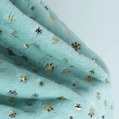 DDP Recycled Factory High Quality Bunny Hair Foil Gold Fabric Snowflake Pattern, Wholesale Polyester Fleece Fabric