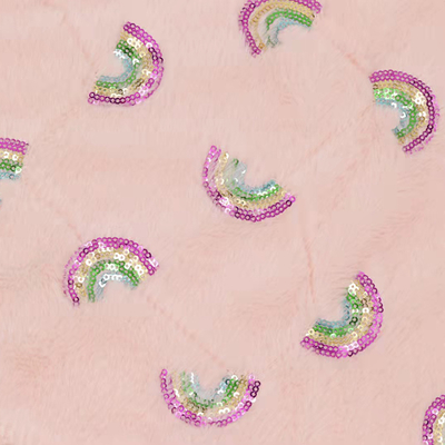 Recycled 100 Polyester Rabbit Fur Rainbow Style Sequins Embroidery on Plush Fabrics for Home Textiles