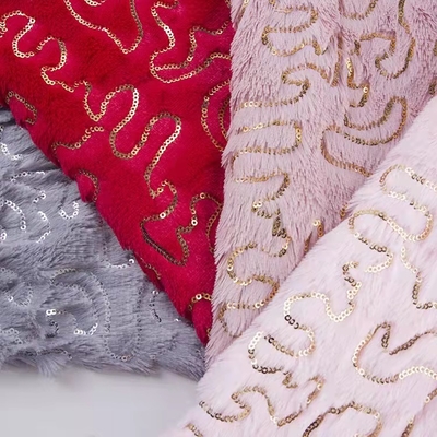 DDP Free Sample Textiles Best Design Reversible Gold Sequin Red/Pink/Grey Velvet Fabric Wholesale