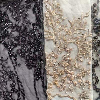 Easily Customizable Luxury 3D Flowers Beaded Embroidery Lace Fabric New Design Lace for Women's Clothing Dance  Dresses