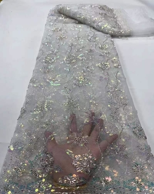 Easily Customizable Luxury  Tulle French 3D Beaded Embroidery Mesh Lace Fabric for Women's Clothing Dance  Dresses