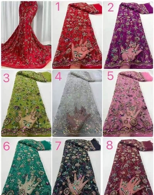 Easily Customizable Luxury  Tulle French 3D Beaded Embroidery Mesh Lace Fabric for Women's Clothing Dance  Dresses