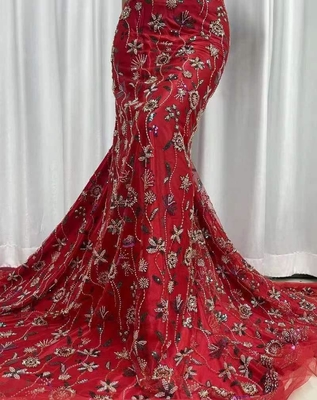 Easily Customizable Luxury  Tulle French 3D Beaded Embroidery Mesh Lace Fabric for Women's Clothing Dance  Dresses