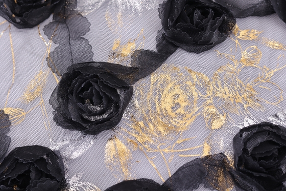 100 Polyester Rose Ribbon Embroidery White Wedding Laces Fabric for Womens Clothing Dresses Dancewear