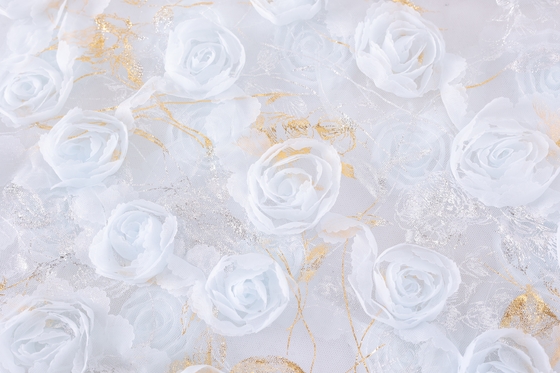 100 Polyester Rose Ribbon Embroidery White Wedding Laces Fabric for Womens Clothing Dresses Dancewear