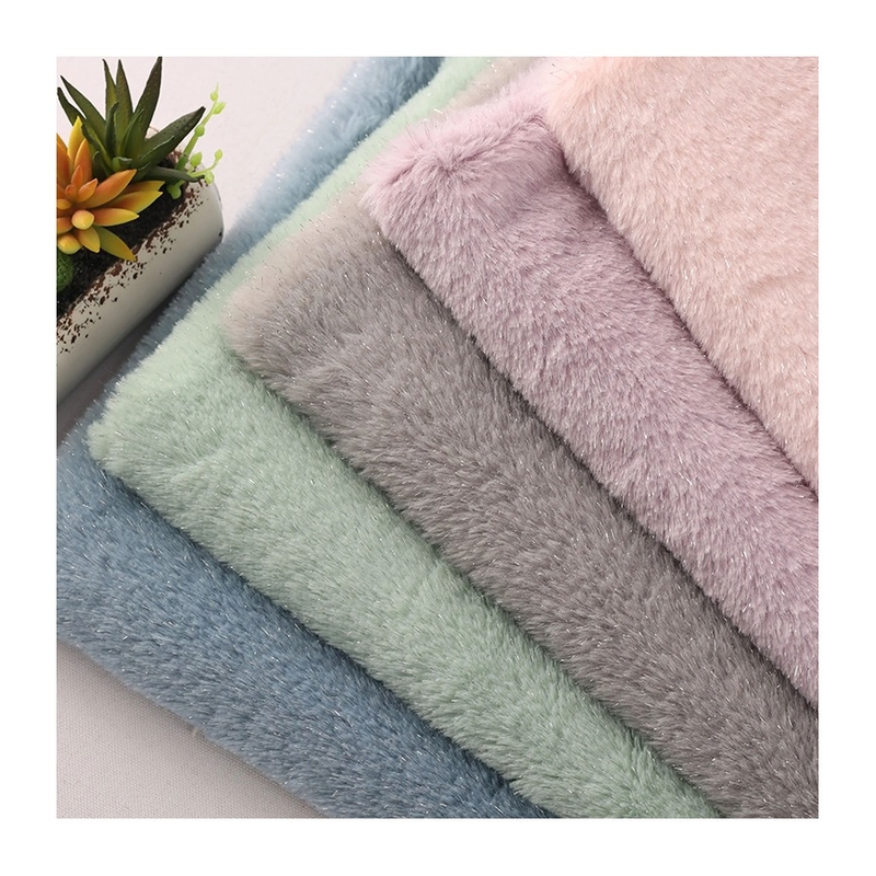 Recycled Soft 100 Polyester Fashion Fabric Silver Silk Plush Faux Fur Rabbit Ferret Fabrics for Women's Clothing Overcoat Bags Shoes
