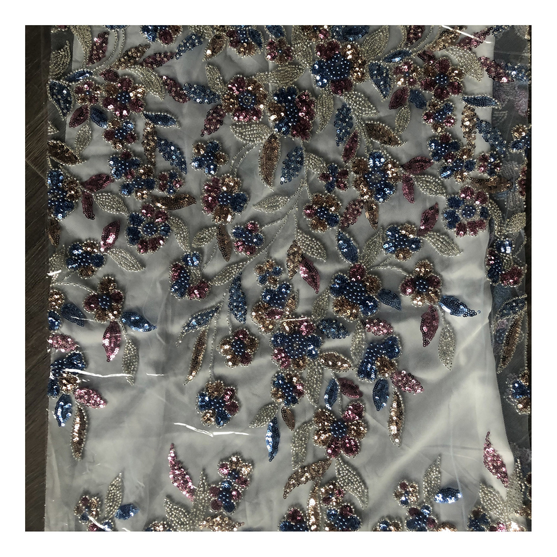 Easily Customizable Luxury 3D Flowers Beaded Embroidery Lace Fabric New Design Lace for Party Dress Women's Dress